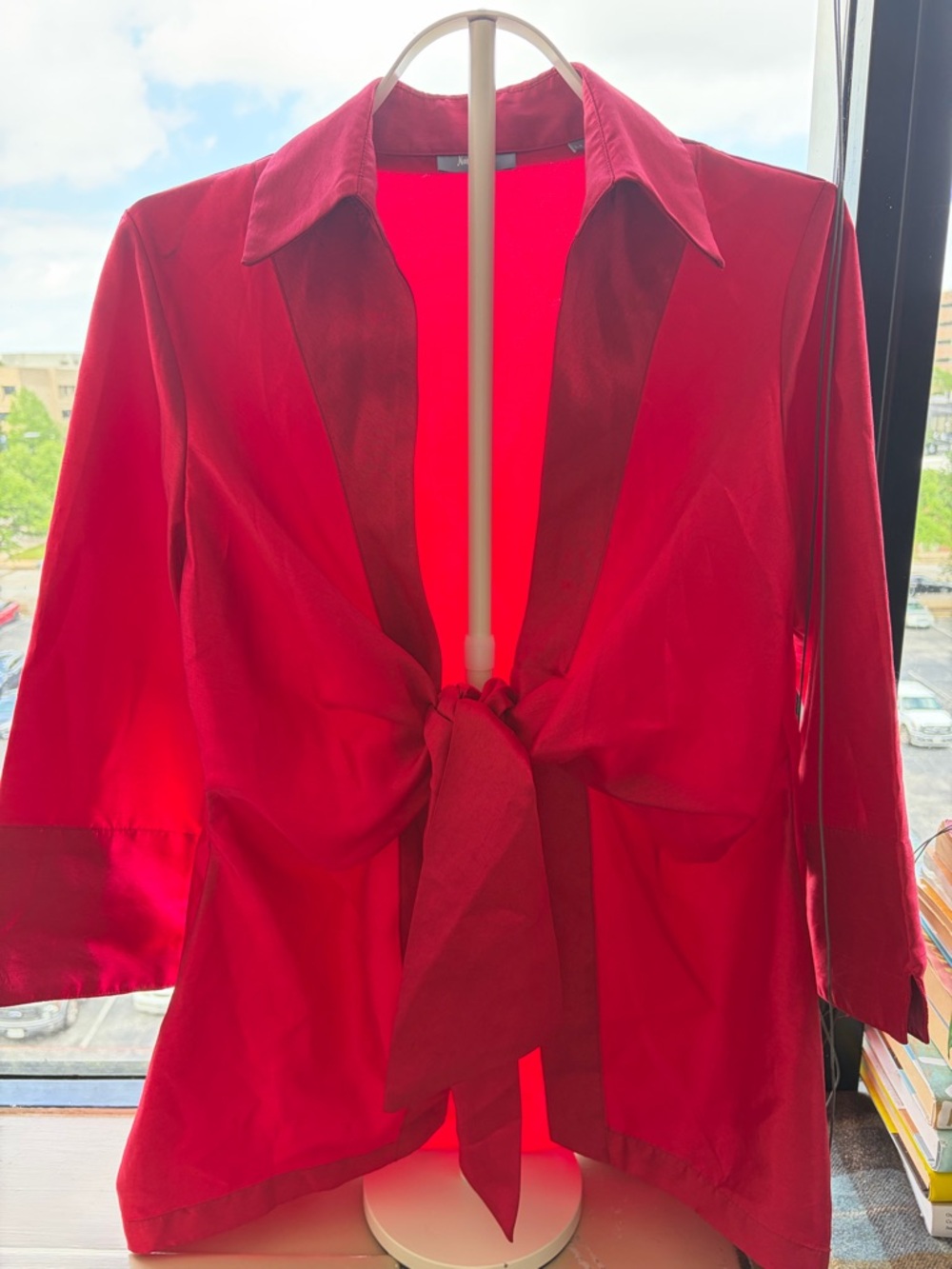 Neiman Marcus Red Front Tie Taffeta Jacket - Large
